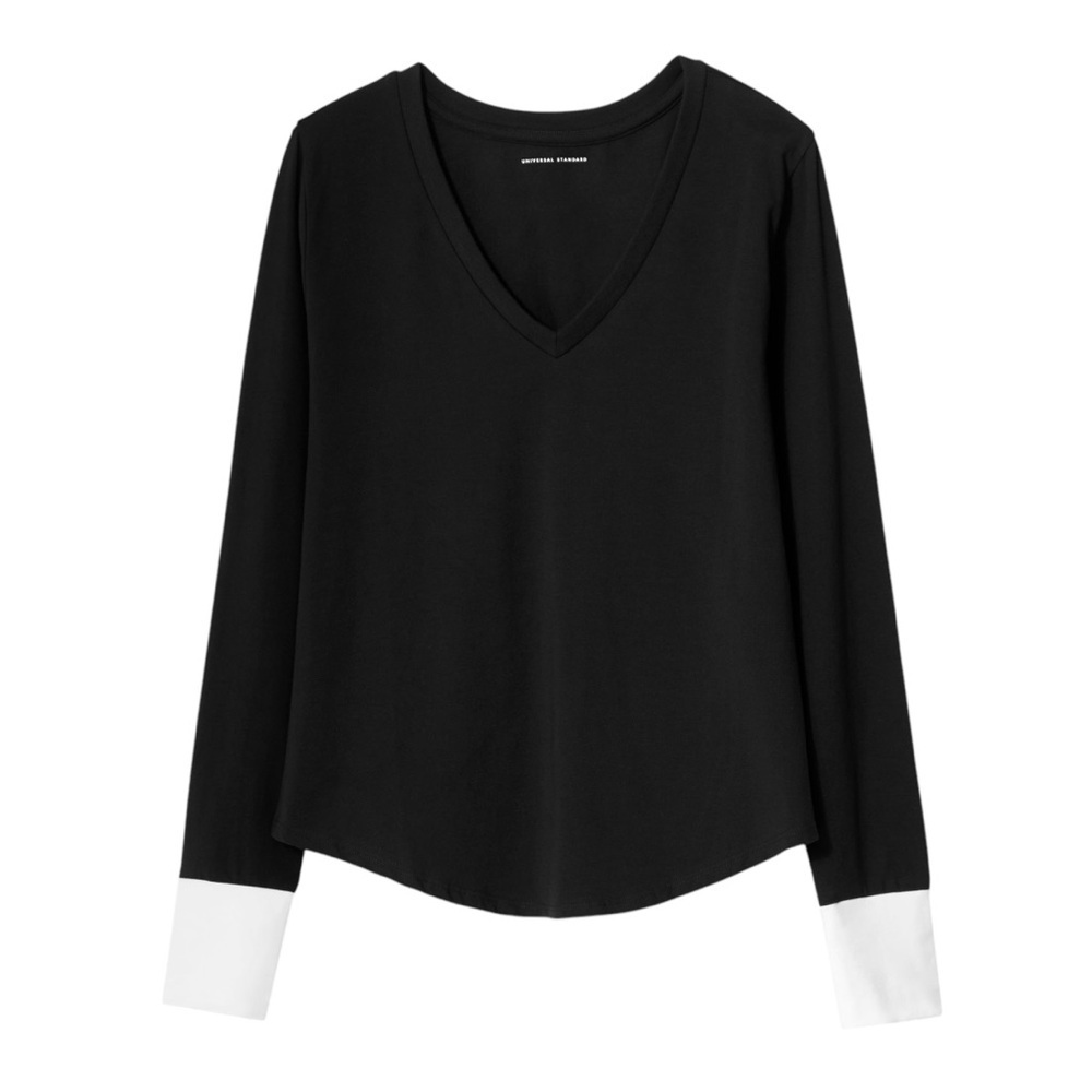Universal Standard Petite Rhine V Neck Color Block Cuff Top, Size 2XS
